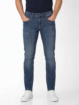 Jack & Jones - Blue Solid Cotton/Elastane Slim Fit Jeans