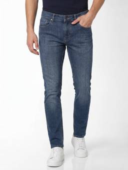 Jack & Jones - Blue Solid Cotton/Elastane Slim Fit Jeans