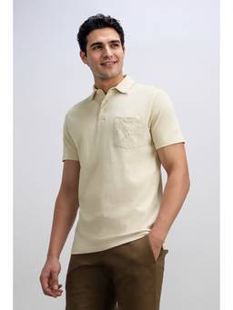 Allen Solly - Beige Solid Cotton Regular Fit Polo T-Shirt