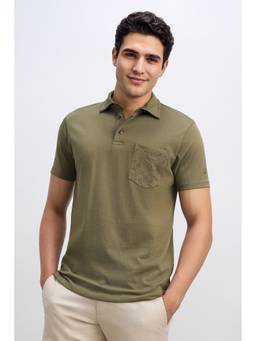 Allen Solly - Olive Solid Cotton Regular Fit Polo T-Shirt