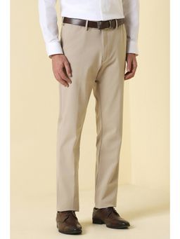 Allen Solly - Beige Solid Polyester Blend Comfortable Fit Trouser