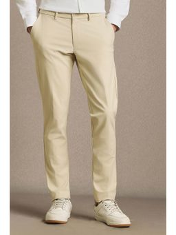 Louis Philippe - Beige Solid Polyester Slim Fit Trouser