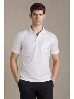 Louis Philippe - White Textured Cotton Blend Regular Fit Polo T-Shirt