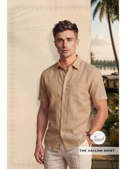 Louis Philippe - Beige Textured Linen Regular Fit Shirt