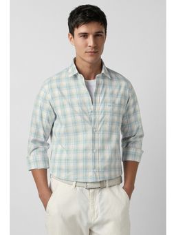 Peter England - Blue Checks Cotton Blend Slim Fit Shirt