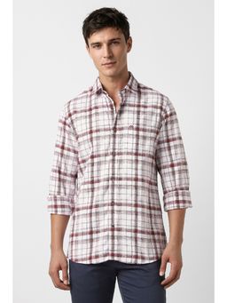 Peter England - White Checks Cotton Slim Fit Shirt