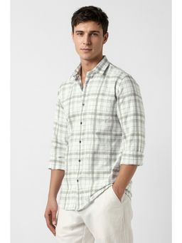 Peter England - Olive Checks Cotton Slim Fit Shirt