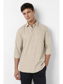 Peter England - Beige Textured Cotton Slim Fit Shirt