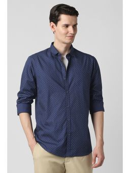Peter England - Navy Blue Printed Cotton Slim Fit Shirt