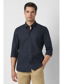 Peter England - Navy Blue Printed Cotton Slim Fit Shirt