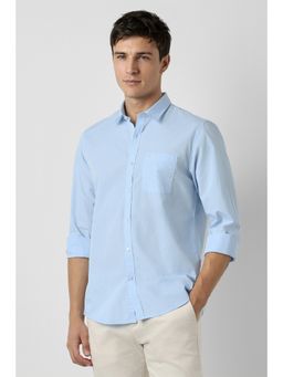Peter England - Blue Solid Cotton Slim Fit Shirt