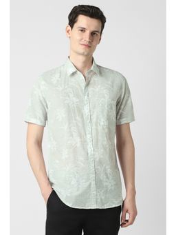 Peter England - Green Printed Cotton Slim Fit Shirt
