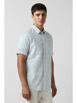 Peter England - Blue Printed Cotton Slim Fit Shirt
