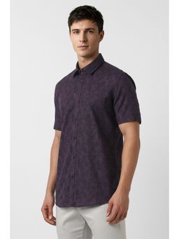 Peter England - Purple Printed Cotton Slim Fit Shirt