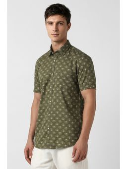 Peter England - Olive Printed Cotton Slim Fit Shirt