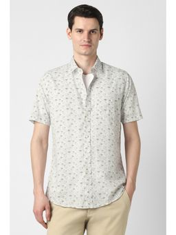 Peter England - White Printed Cotton Slim Fit Shirt