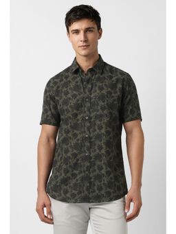Peter England - Black Printed Cotton Slim Fit Shirt