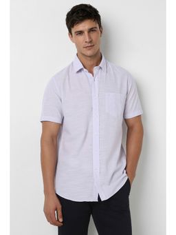 Peter England - Purple Textured Cotton Slim Fit Shirt