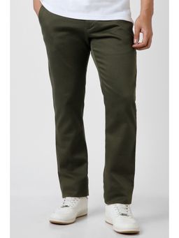 Peter England - Olive Textured Cotton Blend Slim Fit Trouser