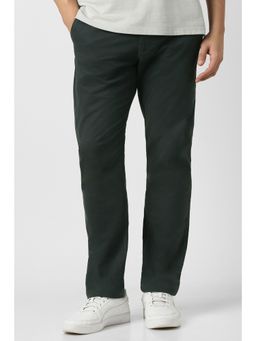 Peter England - Green Solid Cotton Blend Slim Fit Trouser
