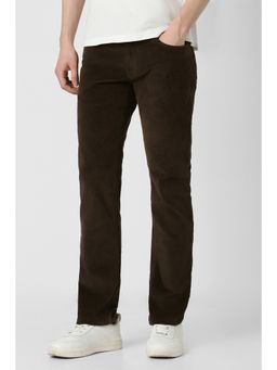 Peter England - Brown Textured Cotton Blend Super Slim Fit Trouser