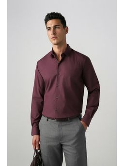 Peter England - Maroon Solid Cotton Blend Regular Fit Shirt