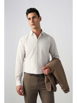 Peter England - Beige Textured Cotton Blend Regular Fit Shirt