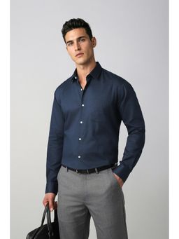 Peter England - Navy Blue Solid Cotton Regular Fit Shirt