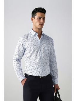 Peter England - White Printed Cotton Blend Regular Fit Shirt