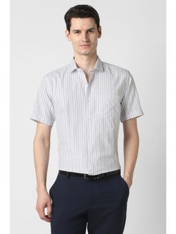 Peter England - White Stripes Cotton Blend Regular Fit Shirt