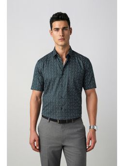 Peter England - Navy Blue Printed Cotton Regular Fit Shirt