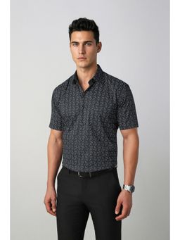 Peter England - Navy Blue Printed Cotton Regular Fit Shirt