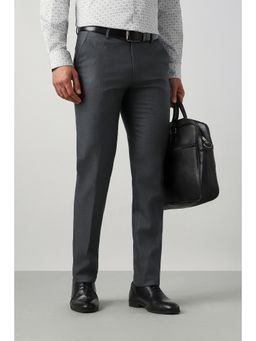 Peter England - Grey Textured Polyester Blend Slim Fit Trouser