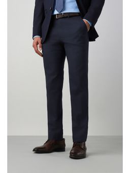 Peter England - Navy Blue Solid Polyester Blend Slim Fit Trouser