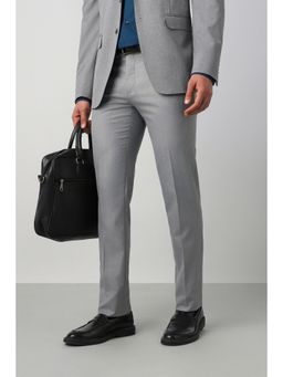 Peter England - Grey Textured Polyester Blend Slim Fit Trouser