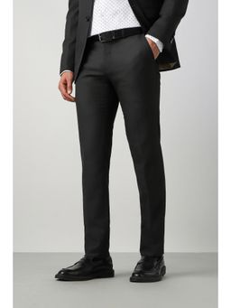Peter England - Black Textured Polyester Blend Slim Fit Trouser