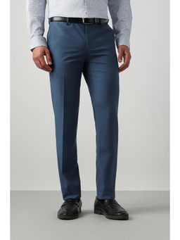 Peter England - Blue Solid Polyester Blend Slim Fit Trouser