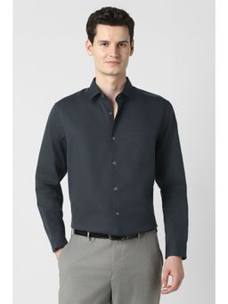 Peter England - Black Textured Cotton Regular Fit Shirt
