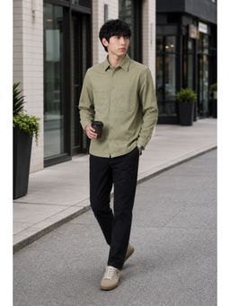 Peter England - Olive Solid Cotton Blend Relaxed Fit Shirt