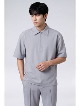 Peter England - Grey Solid Polyester Blend Regular Fit Polo T-Shirt