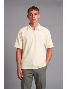 Peter England - Beige Solid Polyester Blend Regular Fit Polo T-Shirt