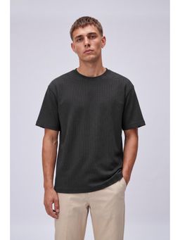 Peter England - Black Printed Polyester Blend Regular Fit T-Shirt