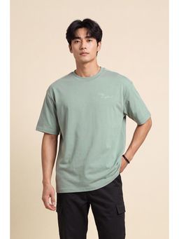 Peter England - Green Solid Cotton Blend Regular Fit T-Shirt