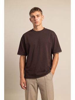 Peter England - Brown Solid Polyester Blend Regular Fit T-Shirt