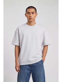 Peter England - Grey Solid Cotton Blend Regular Fit T-Shirt