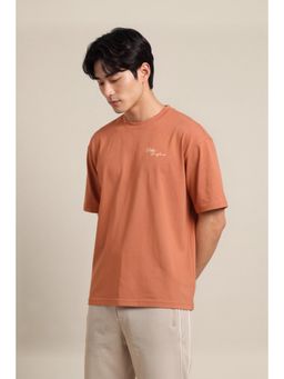 Peter England - Rust Solid Polyester Blend Regular Fit T-Shirt