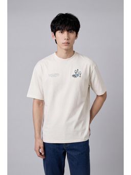 Peter England - Beige Printed Cotton Blend Regular Fit T-Shirt