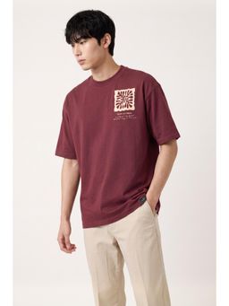 Peter England - Maroon Printed Cotton Blend Regular Fit T-Shirt