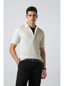 Peter England - White Textured Polyester Blend Regular Fit Polo T-Shirt