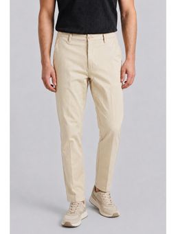 Peter England - Beige Solid Cotton Blend Tapered Fit Trouser